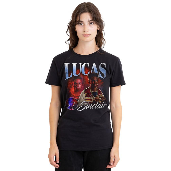 Stranger Things Women's Black Lucas Homage T-Shirt in Size L, Sports Direct