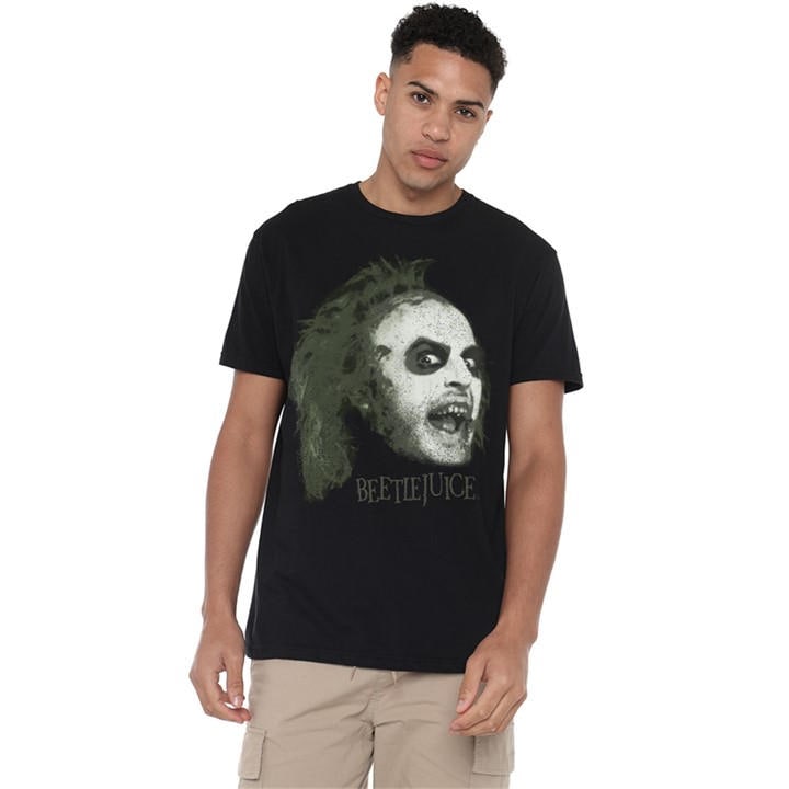 Warner Brothers Men's Black Beetlejuice Betelgeuse Large Face T-Shirt in Size 3XL, Sports Direct