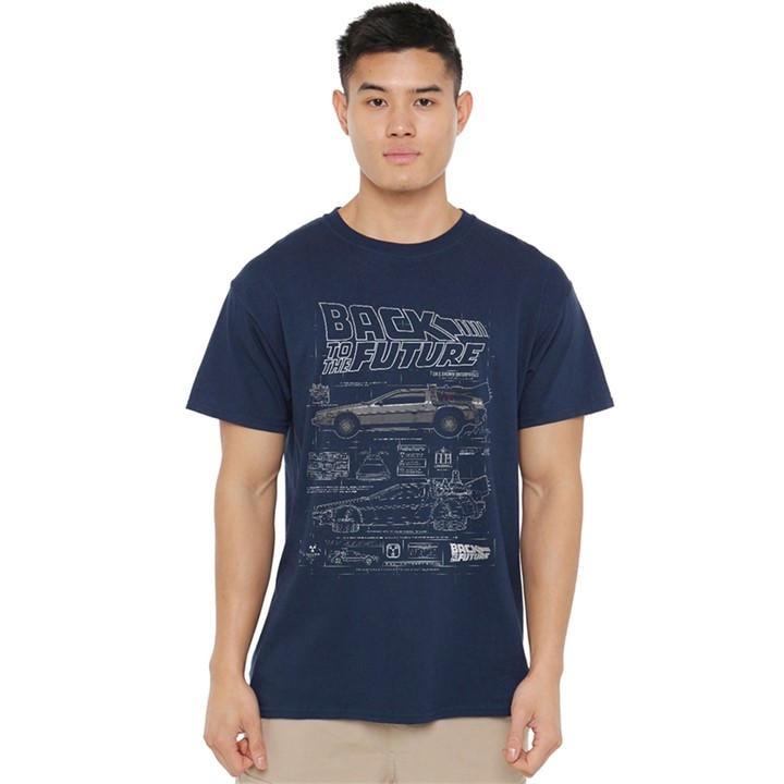 Universal Men's Blue Back To The Future Schematic T-Shirt Navy in Size XL, Sports Direct