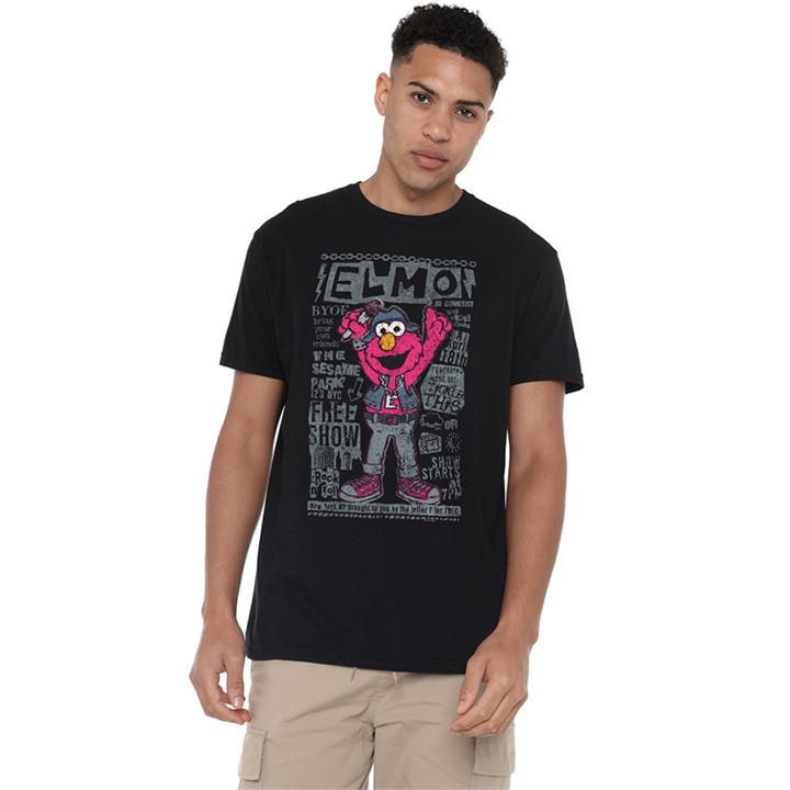Sesame Street Men's Black Elmo Band T-Shirt in Size 4XL, Sports Direct