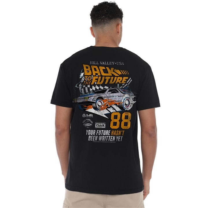 Universal Men's Black Back To The Future Racing 88Mph Back T-Shirt Blac in Size L, Sports Direct