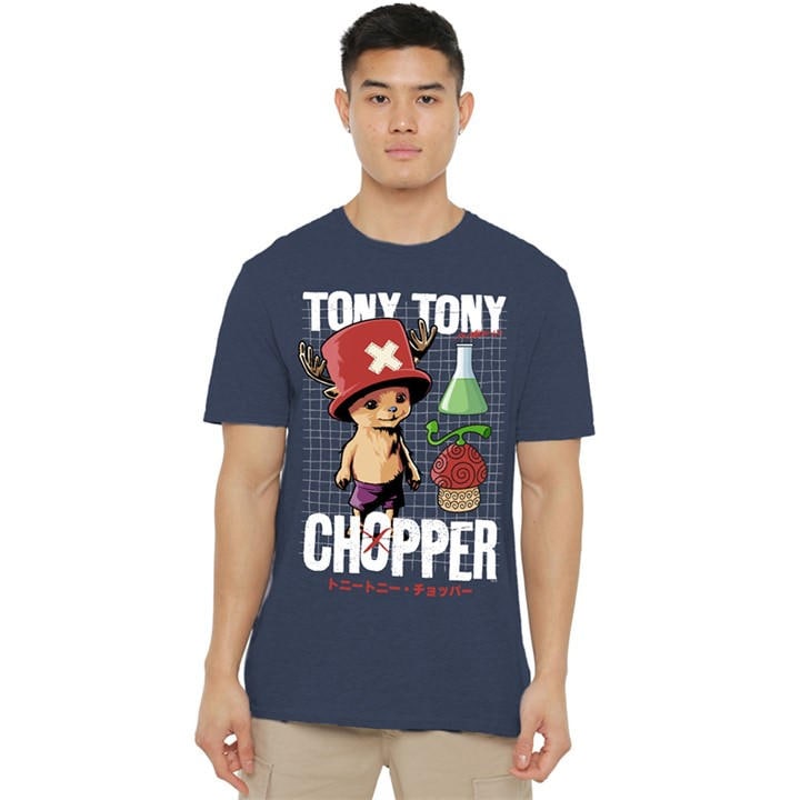 One Piece Men's Blue Chopper Schematic T-Shirt Heather Navy in Size M, Sports Direct