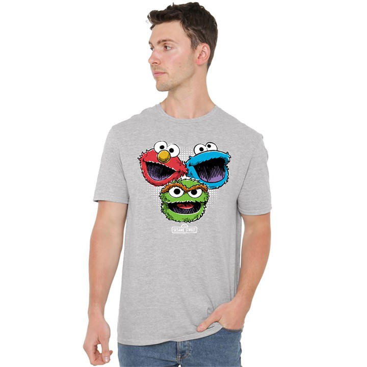 Sesame Street Men's Grey Halftone Heads T Shirt Athletic Hea in Size 5XL, Sports Direct
