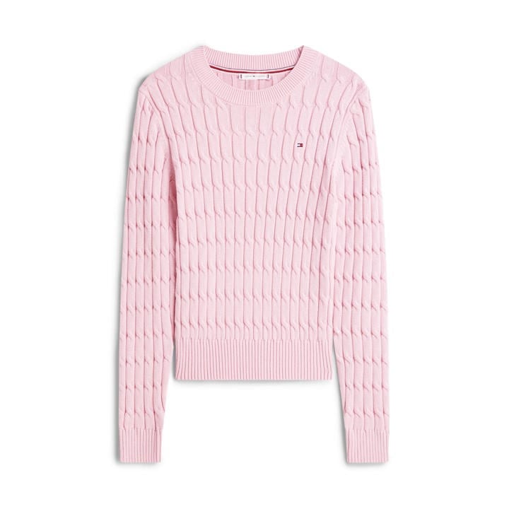 Tommy Hilfiger Women's Pink Cable Knit Crew Neck Sweater in Size 16, Sports Direct