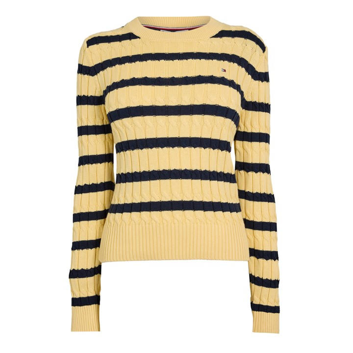 Tommy Hilfiger Cable knit crew neck Sweater - Yellow Stripe - Size 10 (S) - Image 2