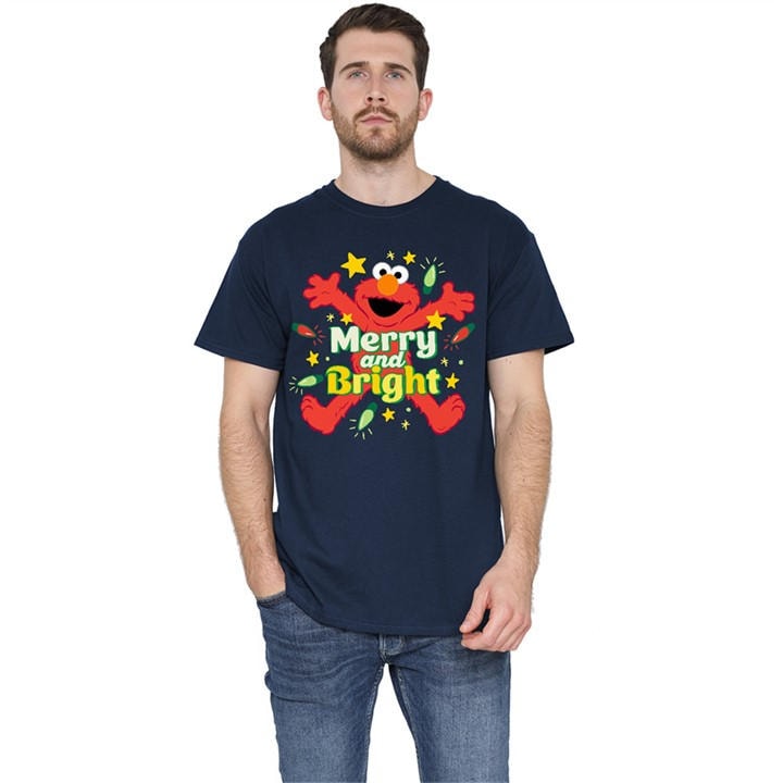 Sesame Street Men' Blue Christmas Merry And Bright Elmo T Sh in Size S, Sports Direct