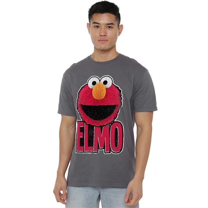 Sesame Street Men's Grey Elmo Smile T Shirt Charcoal in Size L, Sports Direct
