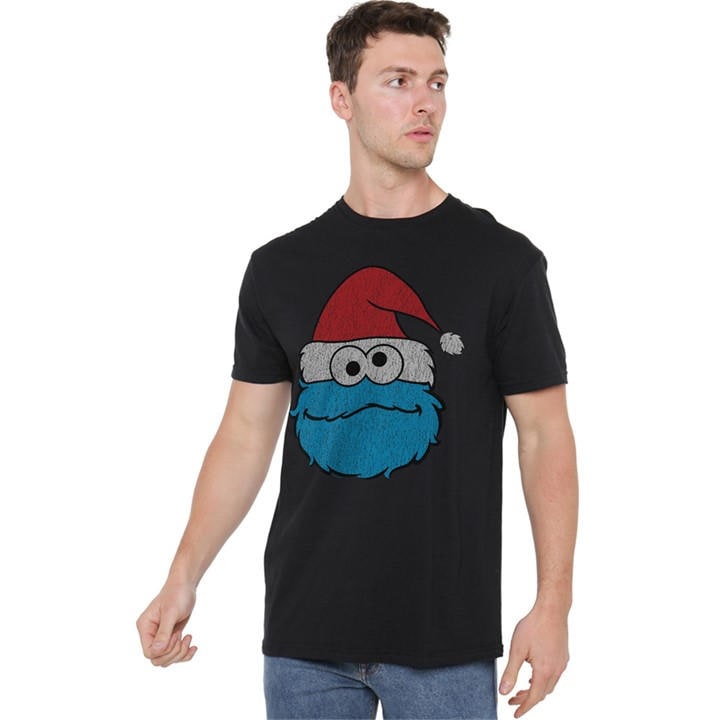 Sesame Street Men' Black Cookie Monster Christmas T Shirt Bl in Size S, Sports Direct