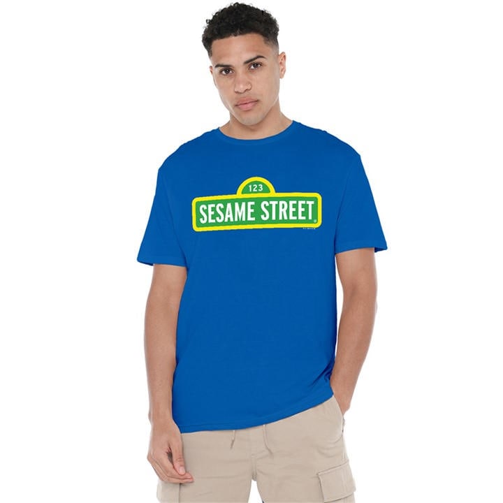 Sesame Street Men's Blue Logo T Shirt Royal in Size 4XL, Sports Direct
