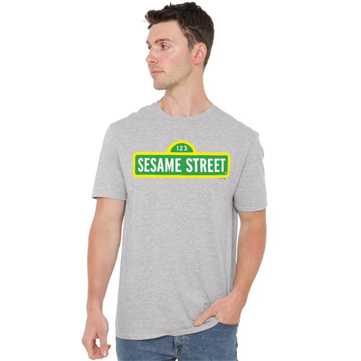 Sesame Street Men's Grey Logo T Shirt Athletic Heather in Size 5XL, Sports Direct