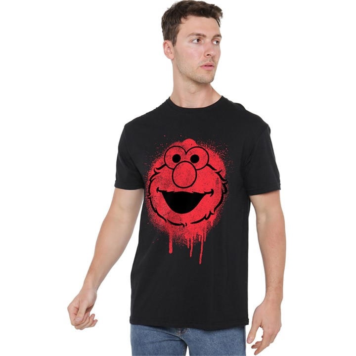 Sesame Street Men's Black Elmo Graffiti Spray Face T Shirt Bl in Size 2XL, Sports Direct