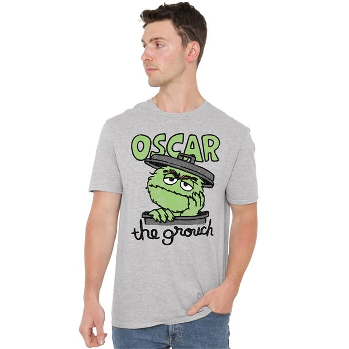 Sesame Street Men's Grey Canned Grouch T Shirt Athletic Heat in Size L, Sports Direct