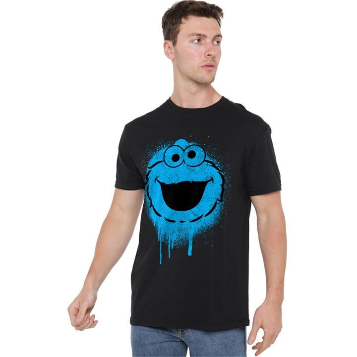 Sesame Street Men's Black Cookie Monster Graffiti Spray Face T in Size 5XL, Sports Direct