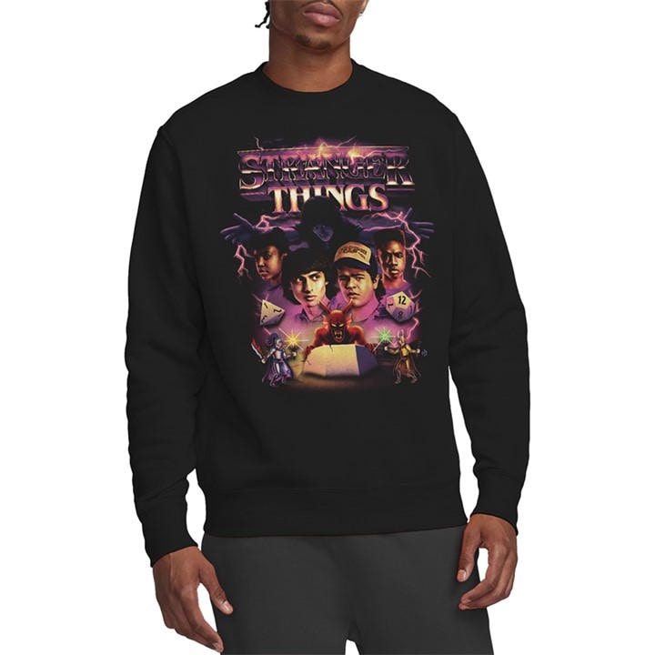 Stranger Things Men' Black Group Thunder Metal Band Sweatshir in Size S, Sports Direct