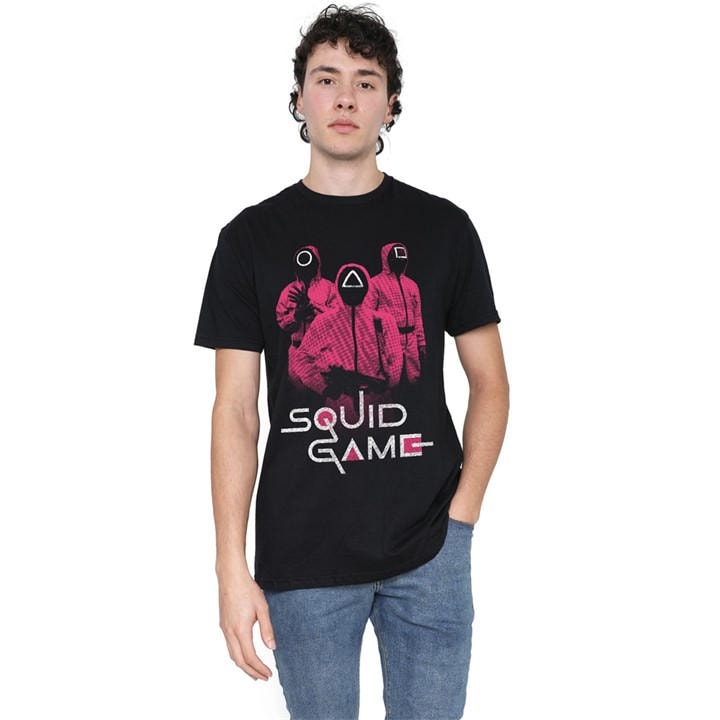 Squid Game Men's Black Guards At The Ready T-Shirt in Size 2XL, Sports Direct