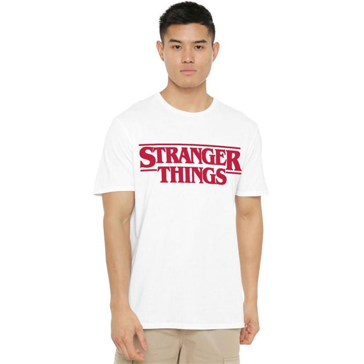 Stranger Things Men's White Main Logo T-Shirt in Size M, Sports Direct