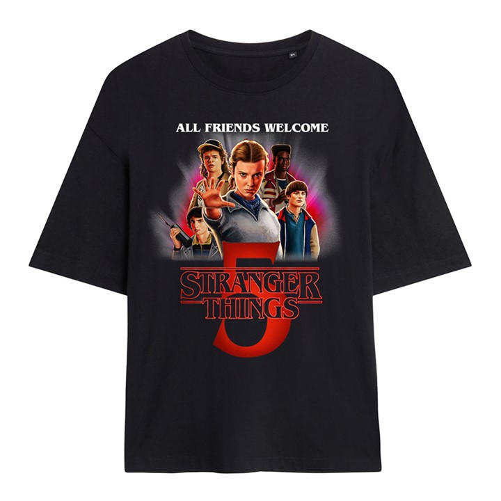 Stranger Things Women's Black Season Five Poster Oversized T-Shi in Size M, Sports Direct
