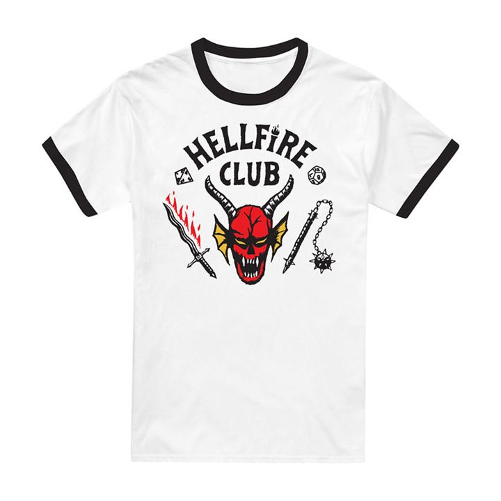 Stranger Things Men's  Hellfire Club Ringer Ringer T-Shir in Size 3XL, Sports Direct