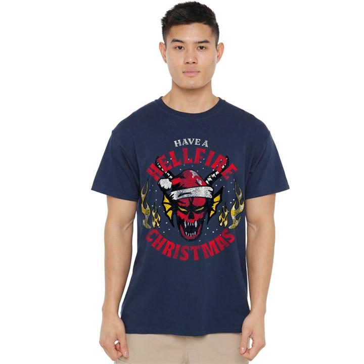 Stranger Things Men's Blue Hellfire Christmas T-Shirt Navy in Size XL, Sports Direct