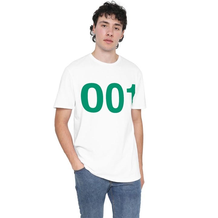 Squid Game Men's White Player 001 T-Shirt in Size L, Sports Direct