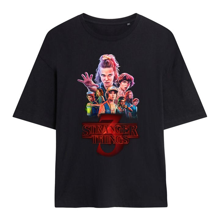 Stranger Things Women's Black Season Three Poster Oversized T-Sh in Size XL, Sports Direct