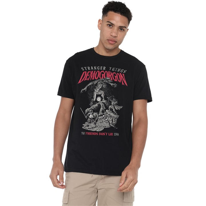 Stranger Things Men's Black Demogorgon Friends Dont Lie T-Shi in Size L, Sports Direct