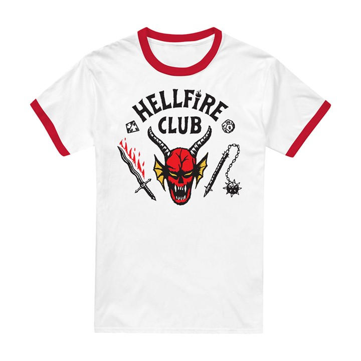 Stranger Things Men's  Hellfire Club Ringer Ringer T-Shir in Size 3XL, Sports Direct
