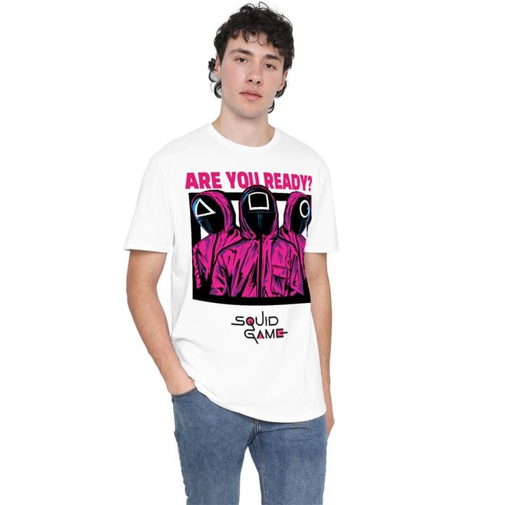 Squid Game Men's White Guards Are You Ready Comic T-Shirt Whi in Size 4XL, Sports Direct