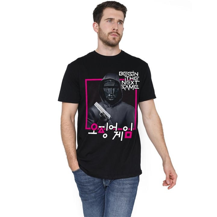 Squid Game Men's Black Front Man Korean Logo T-Shirt in Size 2XL, Sports Direct