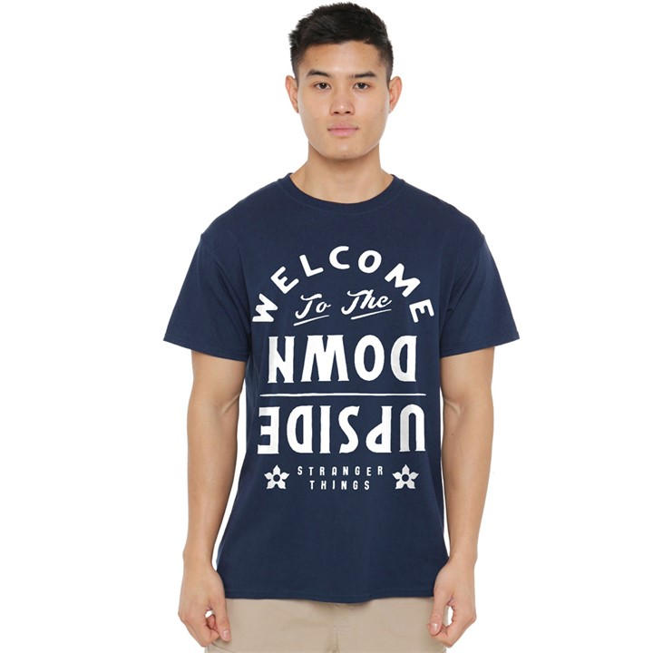 Stranger Things Men' Blue Welcome To The Upside Down T-Shirt in Size S, Sports Direct