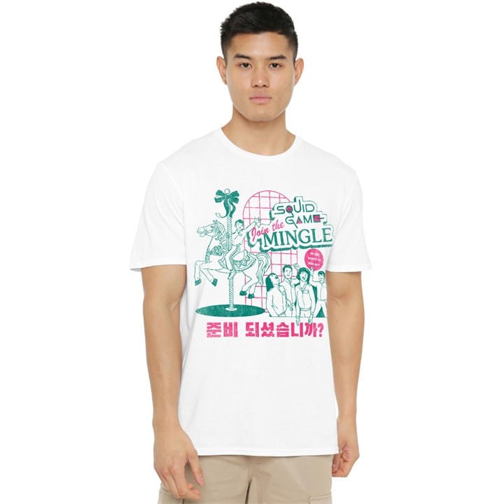 Squid Game Men's White Merry Go Round T-Shirt in Size 2XL, Sports Direct