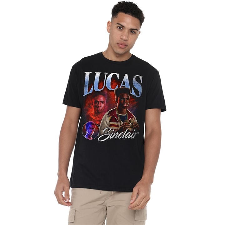 Stranger Things Men's Black Lucas Homage T-Shirt in Size M, Sports Direct