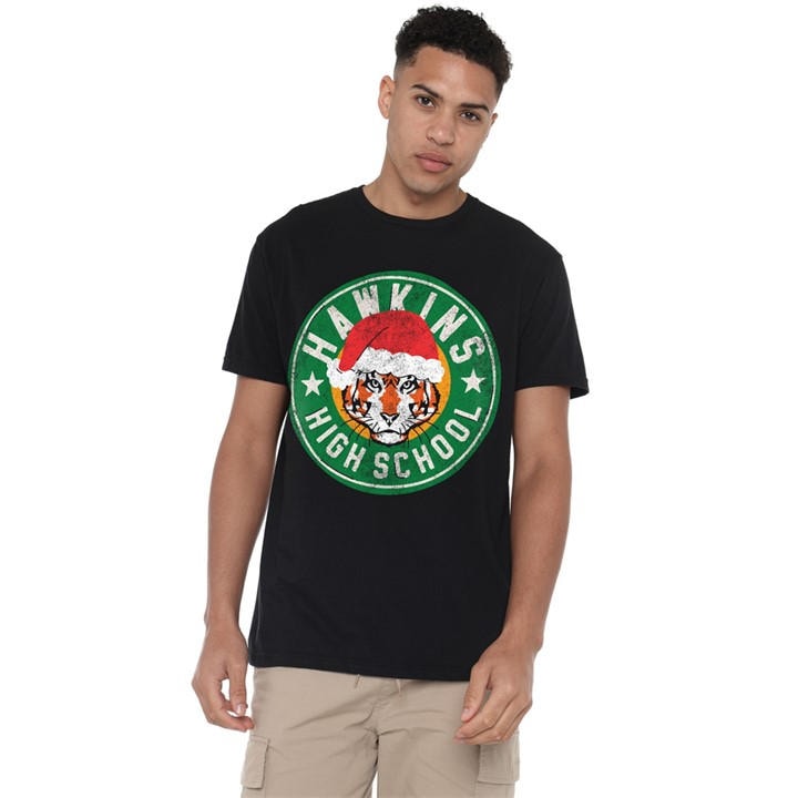 Stranger Things Men's Black Hawkins High School Christmas Logo in Size 2XL, Sports Direct