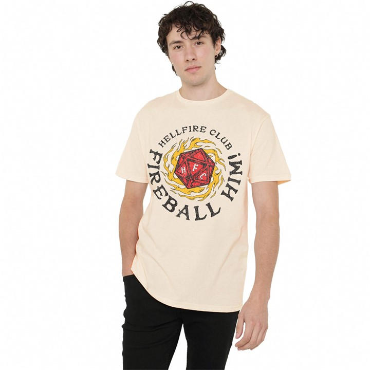 Stranger Things Men's Cream Hellfire Club Fireball Him T-Shirt in Size L, Sports Direct