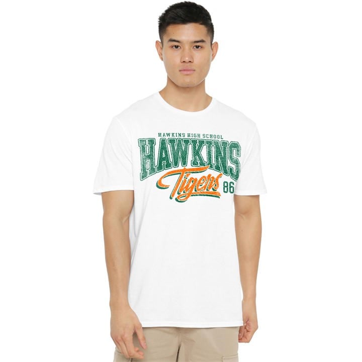 Stranger Things Men's White Hawkins Tigers 86 T-Shirt in Size 2XL, Sports Direct