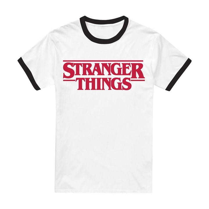 Stranger Things Men's  Main Logo Ringer T-Shirt Black Wh in Size 2XL, Sports Direct