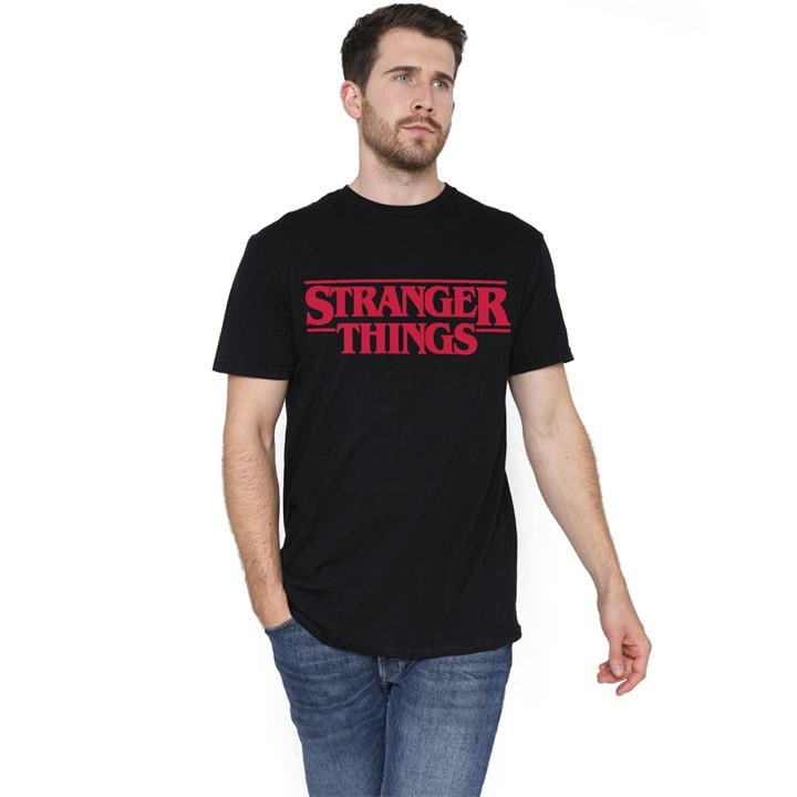 Stranger Things Men's Black Main Logo T-Shirt in Size M, Sports Direct
