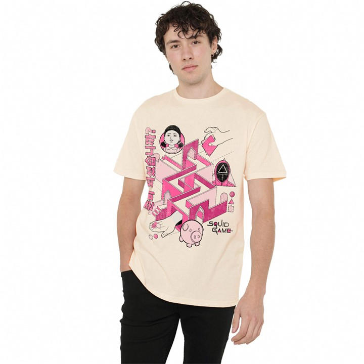 Squid Game Men' Beige Comic Maze T-Shirt Natural in Size S, Sports Direct