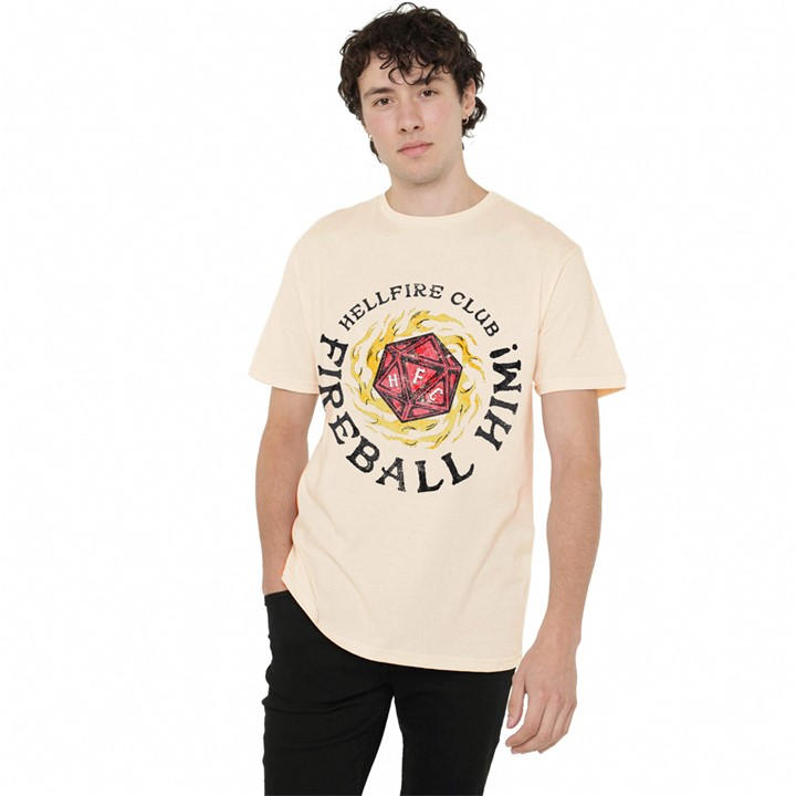 Stranger Things Men's Beige Hellfire Club Fireball Him T-Shirt in Size L, Sports Direct