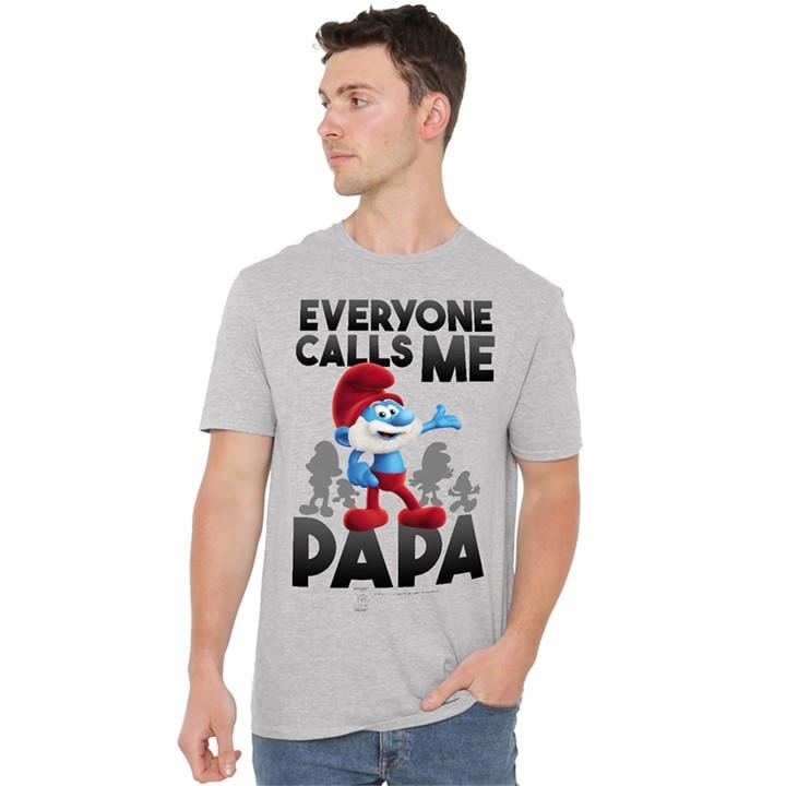 Men's Grey Other Smurfs Call Me Papa Smurf T Shirt Athletic Heathe in Size 5XL, Sports Direct