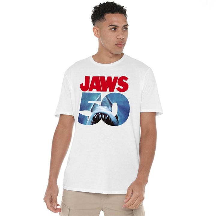 Universal Men's White Jaws 50Th Poster Logo T Shirt in Size M, Sports Direct