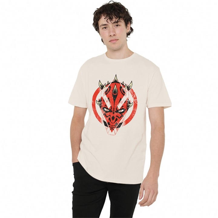 Star Wars Men's Beige Maul Shadow Lord Distressed Sith Portrait T Shirt in Size 2XL, Sports Direct