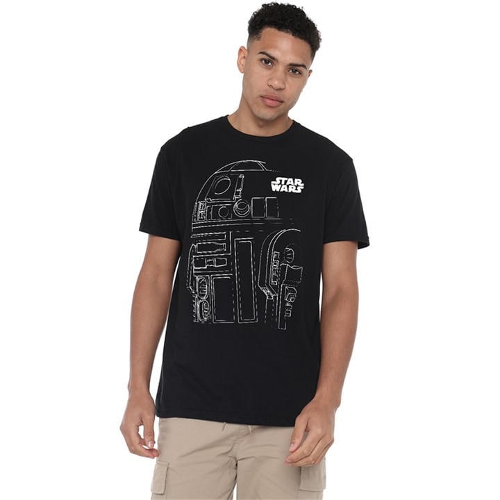 Star Wars Men's Black R2d2 Outline T-Shirt in Size L, Sports Direct