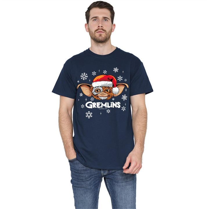Warner Brothers Men's Blue Gremlins Gizmo Christmas Hat T-Shirt Navy in Size 2XL, Sports Direct