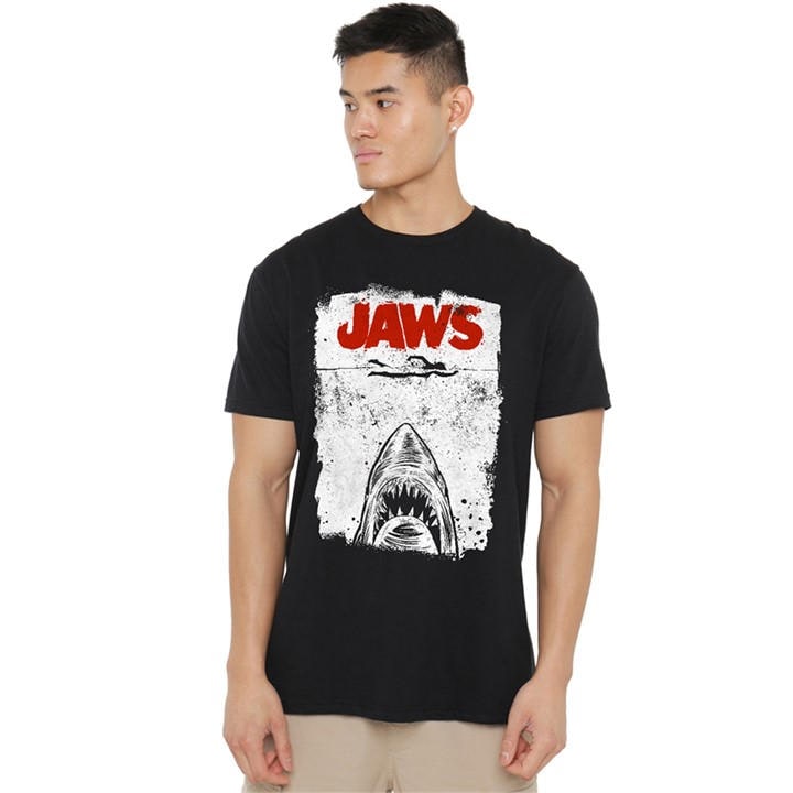 Universal Men's Black Jaws Amity Island Ink Block T Shirt in Size L, Sports Direct