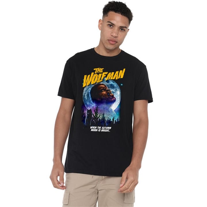 Universal Men's Black Monsters The Wolfman Party Animal T-Shir in Size M, Sports Direct
