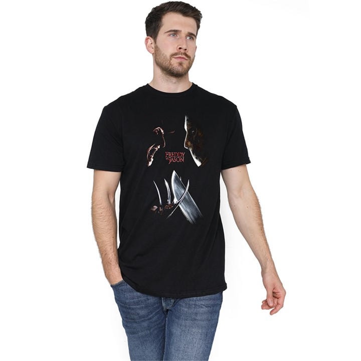 Warner Brothers Men's Black Freddy Vs Jason Face Off Poster T-Shirt in Size XL, Sports Direct