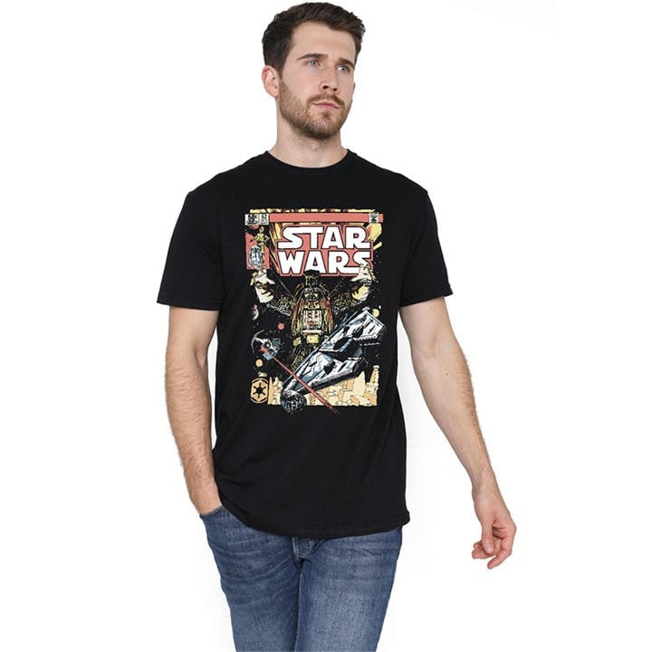 Star Wars Men's Black Retro Vader Falcon Comic T-Shirt in Size M, Sports Direct
