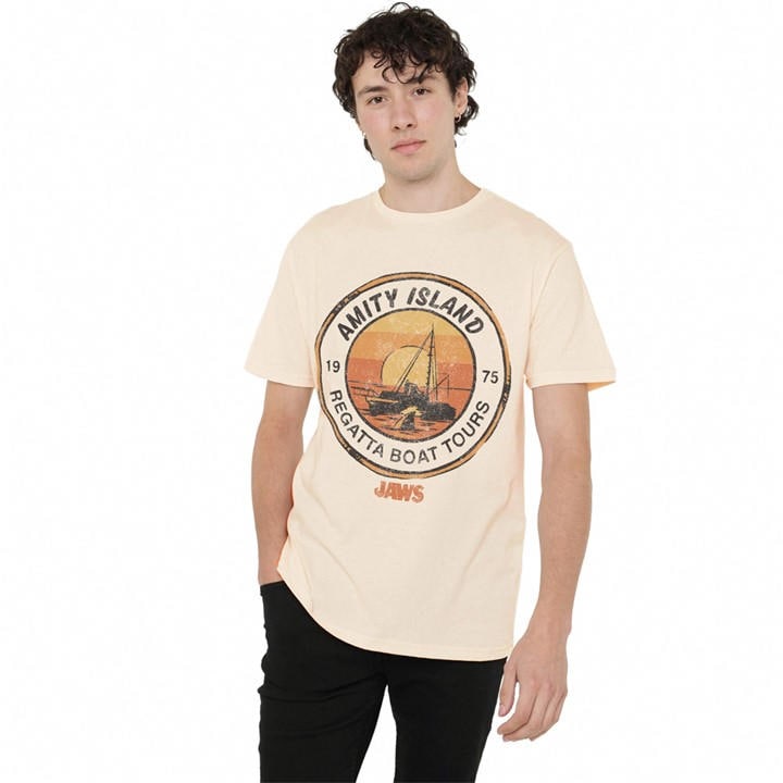 Universal Men's Beige Jaws Amity Island Boat Tours T Shirt Natural in Size XL, Sports Direct