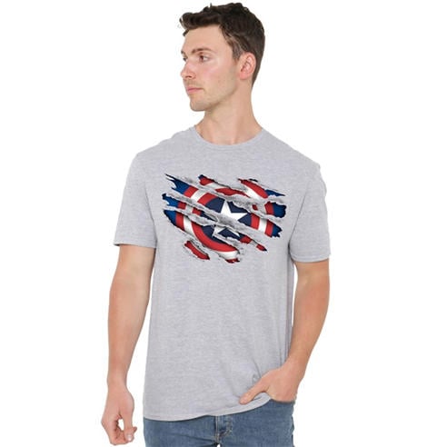 Captain America - Marvel Captain America Torn Cotton Mens T-Shirt Gr